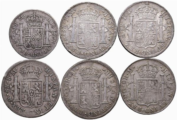 MESSICO. SEI MONETE IN ARGENTO.  - Asta Medaglie napoleoniche, monete toscane di grande modulo. Aurea: monete e medaglie d'oro - Associazione Nazionale - Case d'Asta italiane