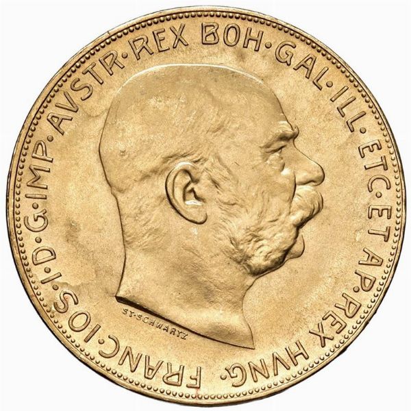 AUSTRIA. FRANCESCO GIUSEPPE (1848-1916) 100 CORONE 1915 RICONIO  - Asta Medaglie napoleoniche, monete toscane di grande modulo. Aurea: monete e medaglie d'oro - Associazione Nazionale - Case d'Asta italiane