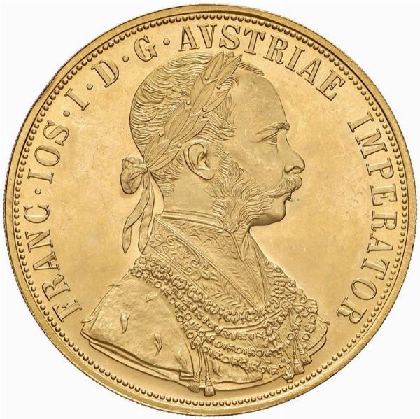AUSTRIA. FRANCESCO GIUSEPPE (1848-1916) 4 DUCATI 1915 RICONIO  - Asta Medaglie napoleoniche, monete toscane di grande modulo. Aurea: monete e medaglie d'oro - Associazione Nazionale - Case d'Asta italiane