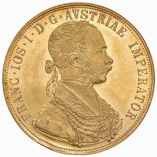 AUSTRIA. FRANCESCO GIUSEPPE (1848-1916) 4 DUCATI 1915 RICONIO  - Asta Medaglie napoleoniche, monete toscane di grande modulo. Aurea: monete e medaglie d'oro - Associazione Nazionale - Case d'Asta italiane