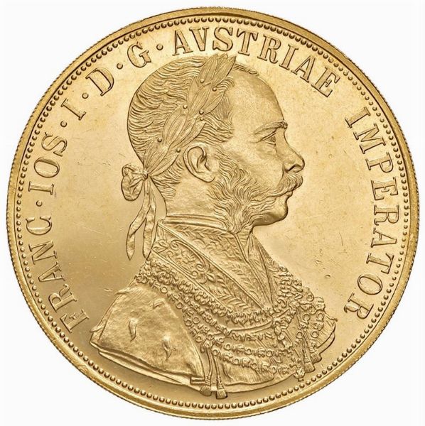 AUSTRIA. FRANCESCO GIUSEPPE (1848-1916) 4 DUCATI 1915 RICONIO  - Asta Medaglie napoleoniche, monete toscane di grande modulo. Aurea: monete e medaglie d'oro - Associazione Nazionale - Case d'Asta italiane