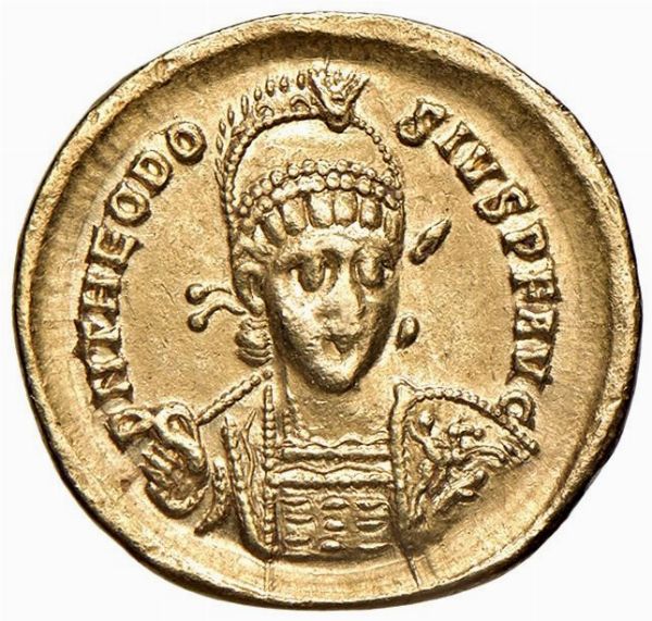 COSTANTINOPOLI. TEODOSIO II (405-450) SOLIDO  - Asta Medaglie napoleoniche, monete toscane di grande modulo. Aurea: monete e medaglie d'oro - Associazione Nazionale - Case d'Asta italiane