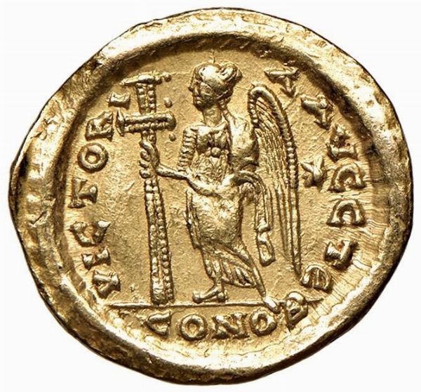 OSTROGOTI. TEODORICO (493-526) A NOME DI ZENO (474-491). ZECCA INCERTA. SOLIDO  - Asta Medaglie napoleoniche, monete toscane di grande modulo. Aurea: monete e medaglie d'oro - Associazione Nazionale - Case d'Asta italiane