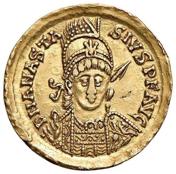 OSTROGOTI. TEODORICO (493-526) A NOME DI ANASTASIO (491-518). ZECCA DI ROMA. SOLIDO  - Asta Medaglie napoleoniche, monete toscane di grande modulo. Aurea: monete e medaglie d'oro - Associazione Nazionale - Case d'Asta italiane