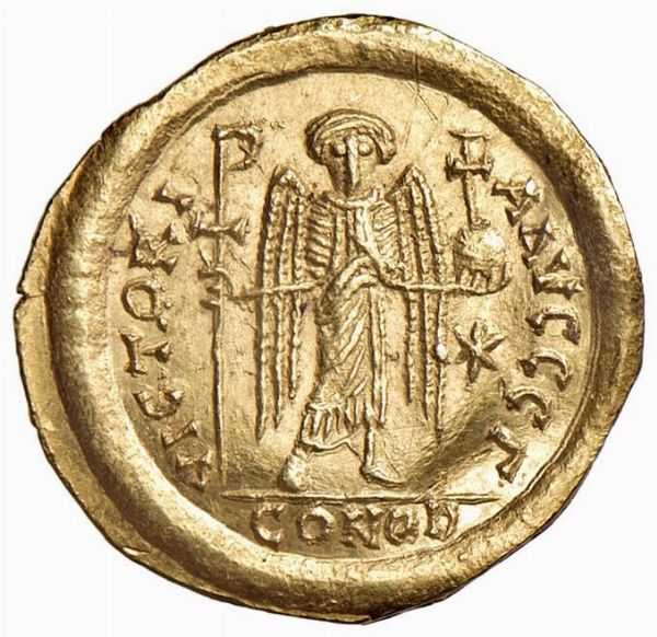 BISANZIO. GIUSTINIANO I (525-565). ZECCA DI ROMA. SOLIDO  - Asta Medaglie napoleoniche, monete toscane di grande modulo. Aurea: monete e medaglie d'oro - Associazione Nazionale - Case d'Asta italiane