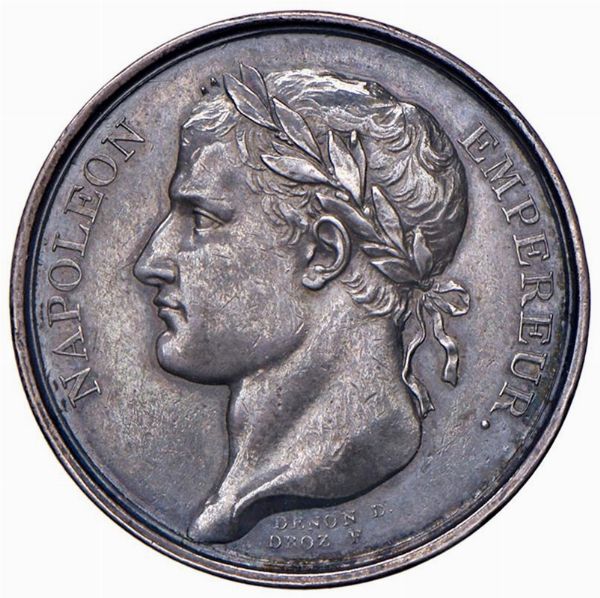 MEDAGLIA IN ARGENTO PER L&rsquo;INCORONAZIONE DI NAPOLEONE AN. XIII (1804) OP. DROZ & GALLE  - Asta Medaglie napoleoniche, monete toscane di grande modulo. Aurea: monete e medaglie d'oro - Associazione Nazionale - Case d'Asta italiane