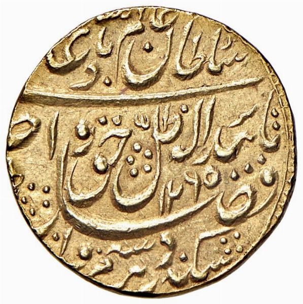 INDIA. WAJID AKU SHAH (1847-1856) MOHUR  - Asta Medaglie napoleoniche, monete toscane di grande modulo. Aurea: monete e medaglie d'oro - Associazione Nazionale - Case d'Asta italiane