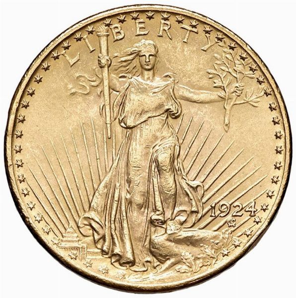 STATI UNITI. 20 DOLLARI 1924 SAINT GAUDENS  - Asta Medaglie napoleoniche, monete toscane di grande modulo. Aurea: monete e medaglie d'oro - Associazione Nazionale - Case d'Asta italiane
