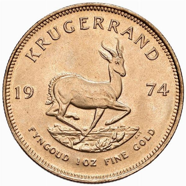 SUDAFRICA. KRUGERRAND 1974  - Asta Medaglie napoleoniche, monete toscane di grande modulo. Aurea: monete e medaglie d'oro - Associazione Nazionale - Case d'Asta italiane