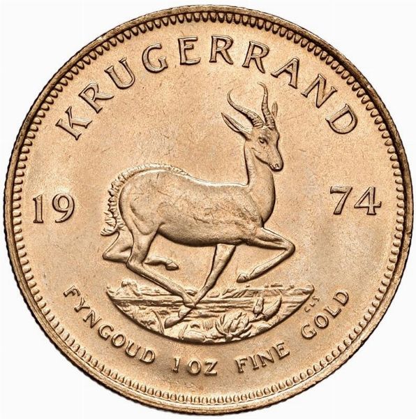 SUDAFRICA. KRUGERRAND 1974  - Asta Medaglie napoleoniche, monete toscane di grande modulo. Aurea: monete e medaglie d'oro - Associazione Nazionale - Case d'Asta italiane