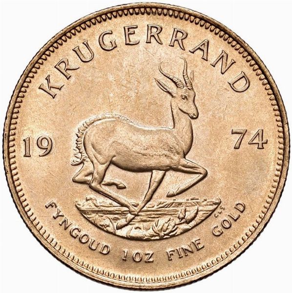 SUDAFRICA. KRUGERRAND 1974  - Asta Medaglie napoleoniche, monete toscane di grande modulo. Aurea: monete e medaglie d'oro - Associazione Nazionale - Case d'Asta italiane