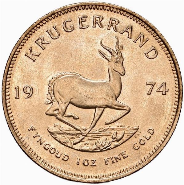 SUDAFRICA. KRUGERRAND 1974  - Asta Medaglie napoleoniche, monete toscane di grande modulo. Aurea: monete e medaglie d'oro - Associazione Nazionale - Case d'Asta italiane