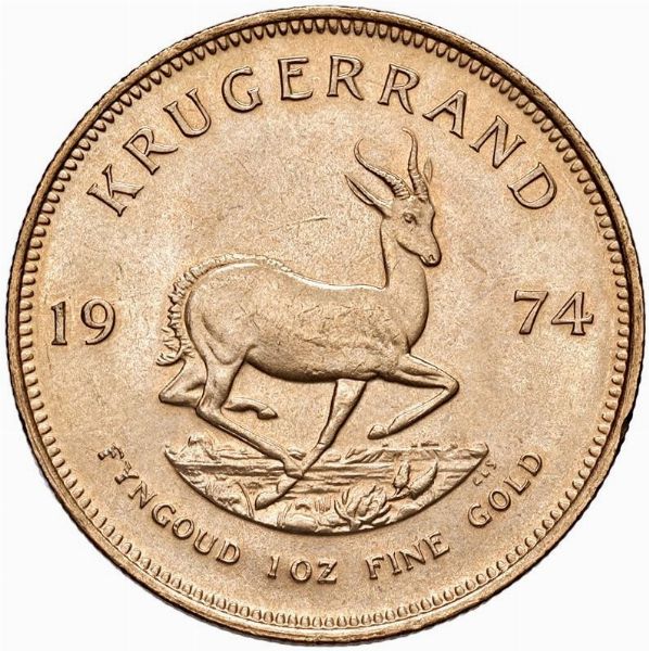 SUDAFRICA. KRUGERRAND 1974  - Asta Medaglie napoleoniche, monete toscane di grande modulo. Aurea: monete e medaglie d'oro - Associazione Nazionale - Case d'Asta italiane