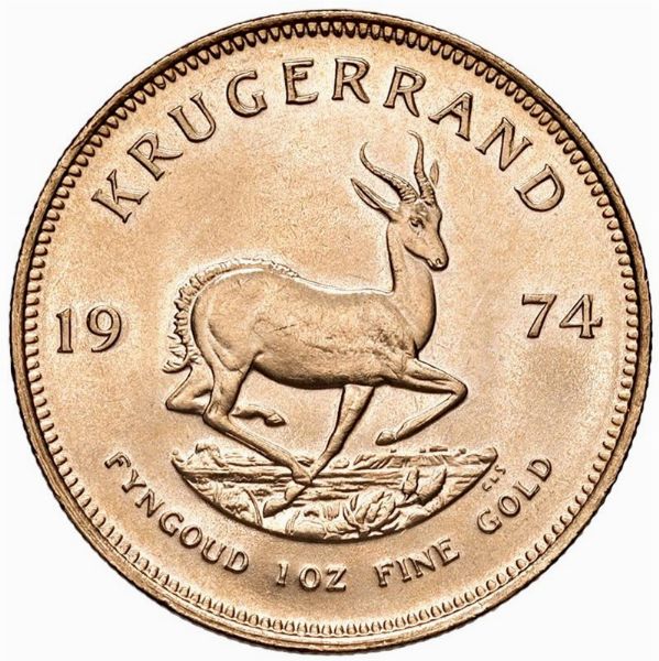 SUDAFRICA. KRUGERRAND 1974  - Asta Medaglie napoleoniche, monete toscane di grande modulo. Aurea: monete e medaglie d'oro - Associazione Nazionale - Case d'Asta italiane