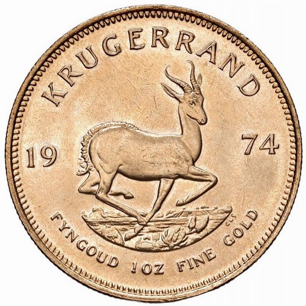 SUDAFRICA. KRUGERRAND 1974  - Asta Medaglie napoleoniche, monete toscane di grande modulo. Aurea: monete e medaglie d'oro - Associazione Nazionale - Case d'Asta italiane