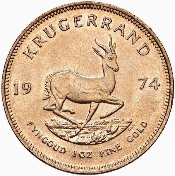 SUDAFRICA. KRUGERRAND 1974  - Asta Medaglie napoleoniche, monete toscane di grande modulo. Aurea: monete e medaglie d'oro - Associazione Nazionale - Case d'Asta italiane