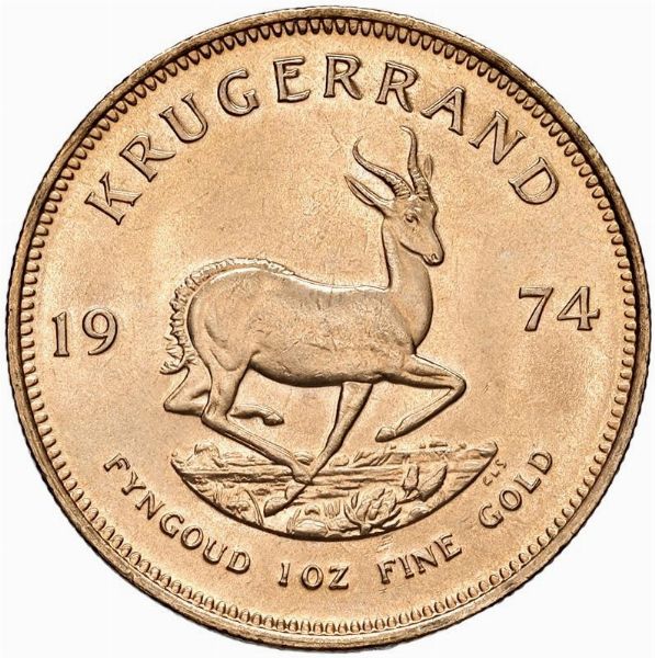 SUDAFRICA. KRUGERRAND 1974  - Asta Medaglie napoleoniche, monete toscane di grande modulo. Aurea: monete e medaglie d'oro - Associazione Nazionale - Case d'Asta italiane