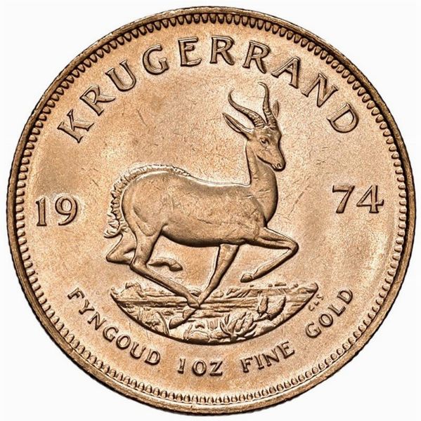 SUDAFRICA. KRUGERRAND 1974  - Asta Medaglie napoleoniche, monete toscane di grande modulo. Aurea: monete e medaglie d'oro - Associazione Nazionale - Case d'Asta italiane