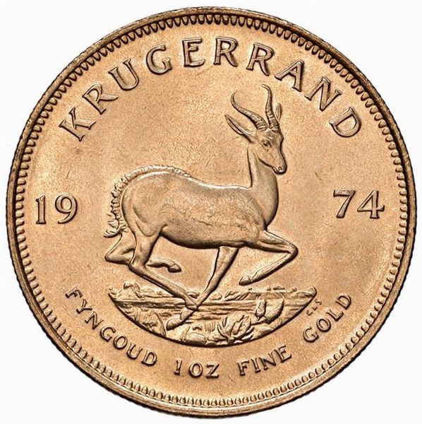 SUDAFRICA. KRUGERRAND 1974  - Asta Medaglie napoleoniche, monete toscane di grande modulo. Aurea: monete e medaglie d'oro - Associazione Nazionale - Case d'Asta italiane