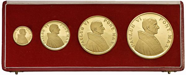 VATICANO. EMISSIONE COMMEMORATIVA DEL PELLEGRINAGGIO DI PAOLO VI IN TERRASANTA 1964 OPUS COLOMBO & MINA COMPOSTA DA QUATTRO MEDAGLIE IN ORO  - Asta Medaglie napoleoniche, monete toscane di grande modulo. Aurea: monete e medaglie d'oro - Associazione Nazionale - Case d'Asta italiane