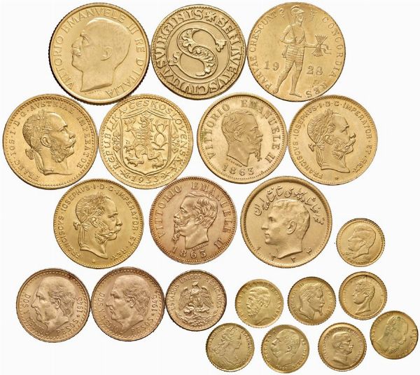 VARI STATI. VENTUNO MONETE IN ORO. MOLTE RIPRODUZIONI MODERNE.  - Asta Medaglie napoleoniche, monete toscane di grande modulo. Aurea: monete e medaglie d'oro - Associazione Nazionale - Case d'Asta italiane