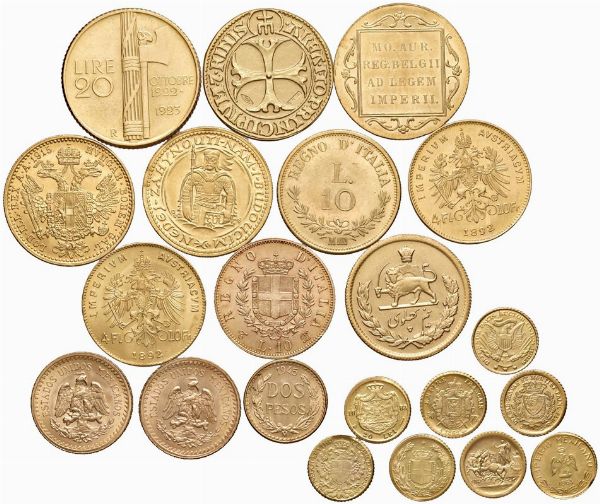 VARI STATI. VENTUNO MONETE IN ORO. MOLTE RIPRODUZIONI MODERNE.  - Asta Medaglie napoleoniche, monete toscane di grande modulo. Aurea: monete e medaglie d'oro - Associazione Nazionale - Case d'Asta italiane