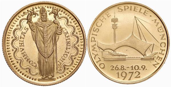 DUE MEDAGLIE IN ORO 900. OLIMPIADI MONACO 1972 E CAMPILIONI COMUNITAS 1964  - Asta Medaglie napoleoniche, monete toscane di grande modulo. Aurea: monete e medaglie d'oro - Associazione Nazionale - Case d'Asta italiane