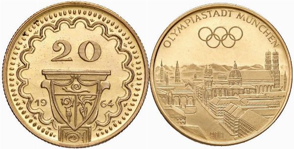 DUE MEDAGLIE IN ORO 900. OLIMPIADI MONACO 1972 E CAMPILIONI COMUNITAS 1964  - Asta Medaglie napoleoniche, monete toscane di grande modulo. Aurea: monete e medaglie d'oro - Associazione Nazionale - Case d'Asta italiane