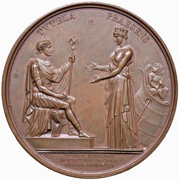 MEDAGLIA IN BRONZO AN. XIII TUTELA PRAESENS OP. GALLE-PRUHDOM & JEUFFROY  - Asta Medaglie napoleoniche, monete toscane di grande modulo. Aurea: monete e medaglie d'oro - Associazione Nazionale - Case d'Asta italiane