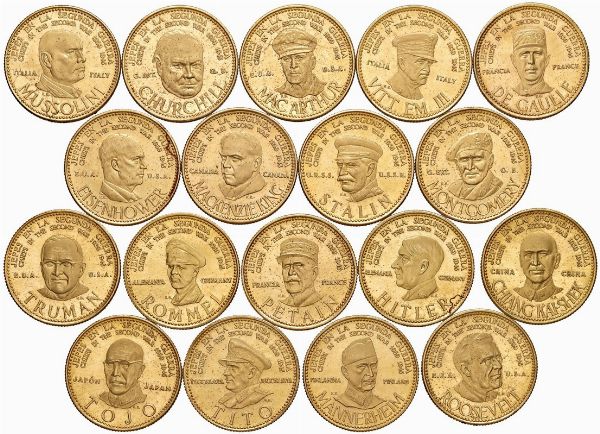 DICIOTTO MEDAGLIE IN ORO DEI CAPI DELLA SECONDA GUERRA MONDIALE. SERIE EMESSA DAL BANCO ITALO-VENEZUELANO  - Asta Medaglie napoleoniche, monete toscane di grande modulo. Aurea: monete e medaglie d'oro - Associazione Nazionale - Case d'Asta italiane