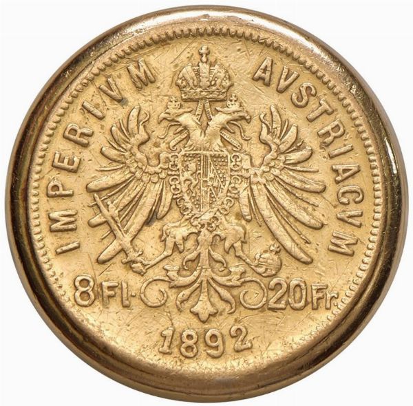 MONETA DA 20 FIORINI 1892 MONTATA SU ANELLO IN ORO  - Asta Medaglie napoleoniche, monete toscane di grande modulo. Aurea: monete e medaglie d'oro - Associazione Nazionale - Case d'Asta italiane