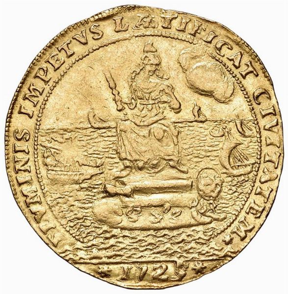 OTTIMA RIPRODUZIONE D&rsquo;EPOCA IN ORO DELL&rsquo;OSELLA DA 4 ZECCHINI DI ALVISE SEBASTIANO MOCENIGO  - Asta Medaglie napoleoniche, monete toscane di grande modulo. Aurea: monete e medaglie d'oro - Associazione Nazionale - Case d'Asta italiane