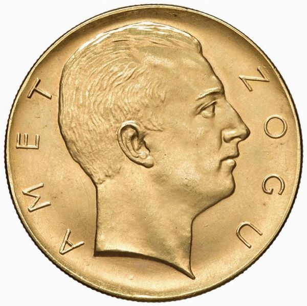 RIPRODUZIONE CINQUE FRANGA ALBANESI IN ORO  - Asta Medaglie napoleoniche, monete toscane di grande modulo. Aurea: monete e medaglie d'oro - Associazione Nazionale - Case d'Asta italiane