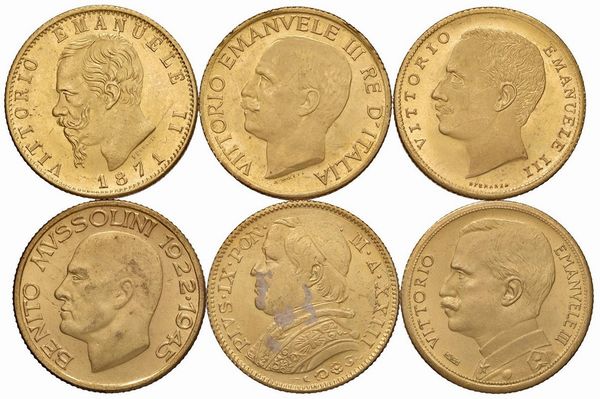 RIPRODUZIONE DI SEI MONETE SABAUDE IN ORO  - Asta Medaglie napoleoniche, monete toscane di grande modulo. Aurea: monete e medaglie d'oro - Associazione Nazionale - Case d'Asta italiane