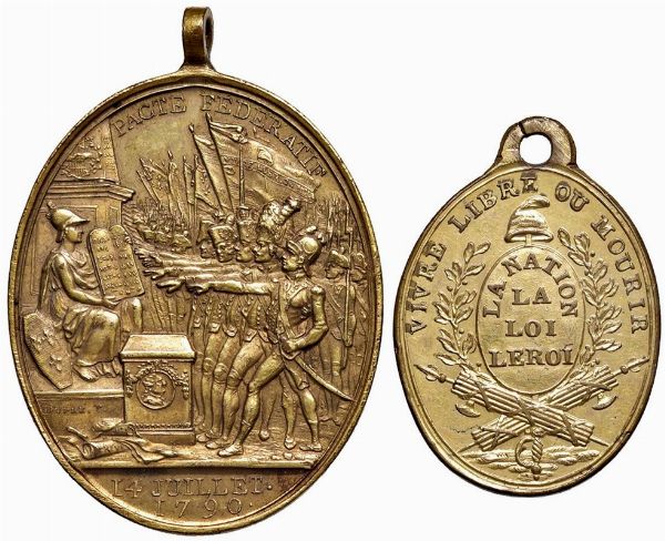DUE MEDAGLIE NAPOLEONICHE OVALI IN BRONZO DORATO  - Asta Medaglie napoleoniche, monete toscane di grande modulo. Aurea: monete e medaglie d'oro - Associazione Nazionale - Case d'Asta italiane
