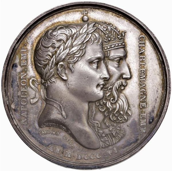 MEDAGLIA IN ARGENTO PER L&rsquo;ALLEANZA CON LA SASSONIA 1806 OP. ANDRIEU-DENON  - Asta Medaglie napoleoniche, monete toscane di grande modulo. Aurea: monete e medaglie d'oro - Associazione Nazionale - Case d'Asta italiane