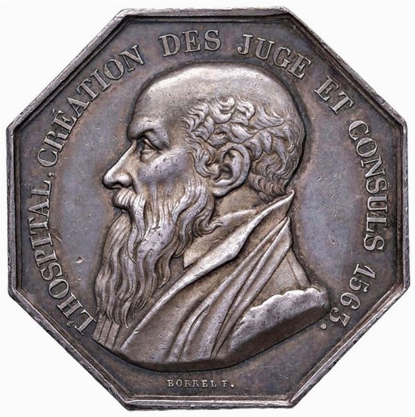 MEDAGLIA OTTAGONALE IN ARGENTO PER LA CAMERA DI COMMERCIO PARIGI 1807 OP. BORREL  - Asta Medaglie napoleoniche, monete toscane di grande modulo. Aurea: monete e medaglie d'oro - Associazione Nazionale - Case d'Asta italiane