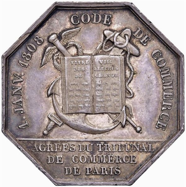 MEDAGLIA OTTAGONALE IN ARGENTO PER LA CAMERA DI COMMERCIO PARIGI 1807 OP. BORREL  - Asta Medaglie napoleoniche, monete toscane di grande modulo. Aurea: monete e medaglie d'oro - Associazione Nazionale - Case d'Asta italiane