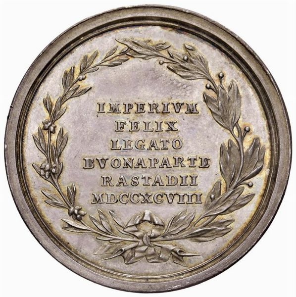 MEDAGLIA IN ARGENTO PER IL CONGRESSO A RASTADT 1798  - Asta Medaglie napoleoniche, monete toscane di grande modulo. Aurea: monete e medaglie d'oro - Associazione Nazionale - Case d'Asta italiane