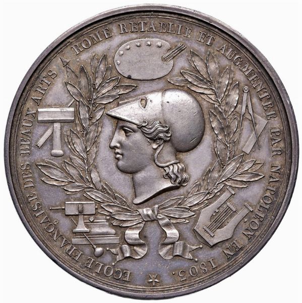 MEDAGLIA NAPOLEONICA IN ARGENTO PER LA SCUOLA FRANCESE DELLE BELLE ARTI A ROMA 1812 OP. GATTEAUX  - Asta Medaglie napoleoniche, monete toscane di grande modulo. Aurea: monete e medaglie d'oro - Associazione Nazionale - Case d'Asta italiane