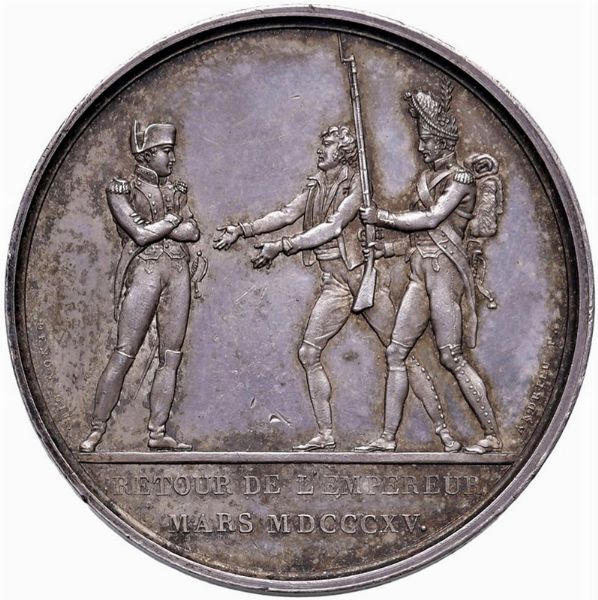 MEDAGLIA NAPOLEONICA IN ARGENTO PER IL RITORNO DELL&rsquo;IMPERATORE 1815 OP. ANDRIEU & BRENET  - Asta Medaglie napoleoniche, monete toscane di grande modulo. Aurea: monete e medaglie d'oro - Associazione Nazionale - Case d'Asta italiane