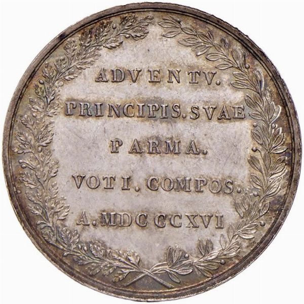 DUCATO DI PARMA, PIACENZA E GUASTALLA. MEDAGLIA IN ARGENTO DI MARIA LUIGIA D&rsquo;AUSTRIA PER L&rsquo;INGRESSO A PARMA 1816 OP. SANTARELLI  - Asta Medaglie napoleoniche, monete toscane di grande modulo. Aurea: monete e medaglie d'oro - Associazione Nazionale - Case d'Asta italiane