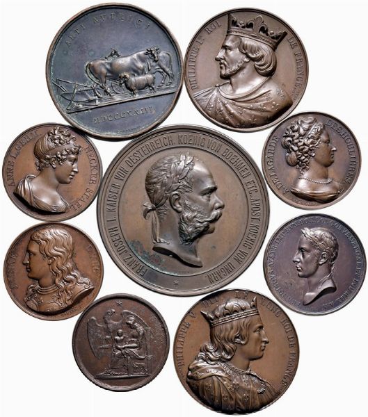 NOVE MEDAGLIE IN BRONZO  - Asta Medaglie napoleoniche, monete toscane di grande modulo. Aurea: monete e medaglie d'oro - Associazione Nazionale - Case d'Asta italiane
