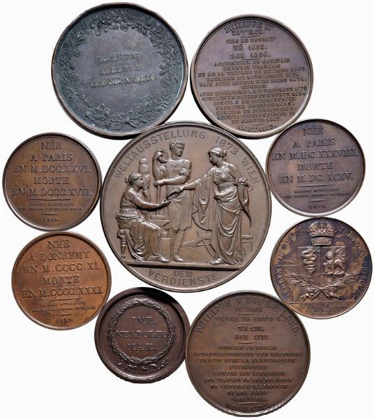 NOVE MEDAGLIE IN BRONZO  - Asta Medaglie napoleoniche, monete toscane di grande modulo. Aurea: monete e medaglie d'oro - Associazione Nazionale - Case d'Asta italiane