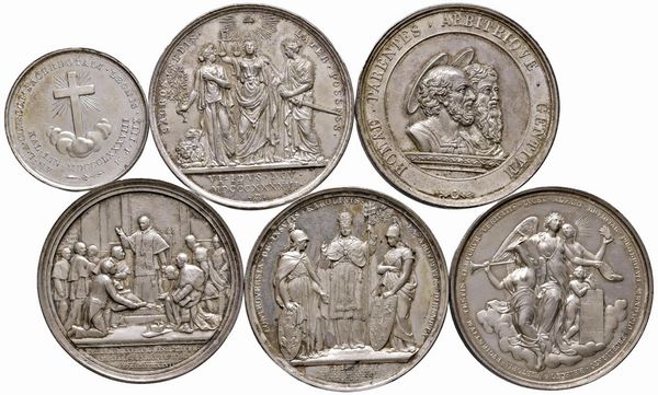 PAPALI. SEI MEDAGLIE IN ARGENTO. PIO IX (2) E LEONE XIII (4)  - Asta Medaglie napoleoniche, monete toscane di grande modulo. Aurea: monete e medaglie d'oro - Associazione Nazionale - Case d'Asta italiane