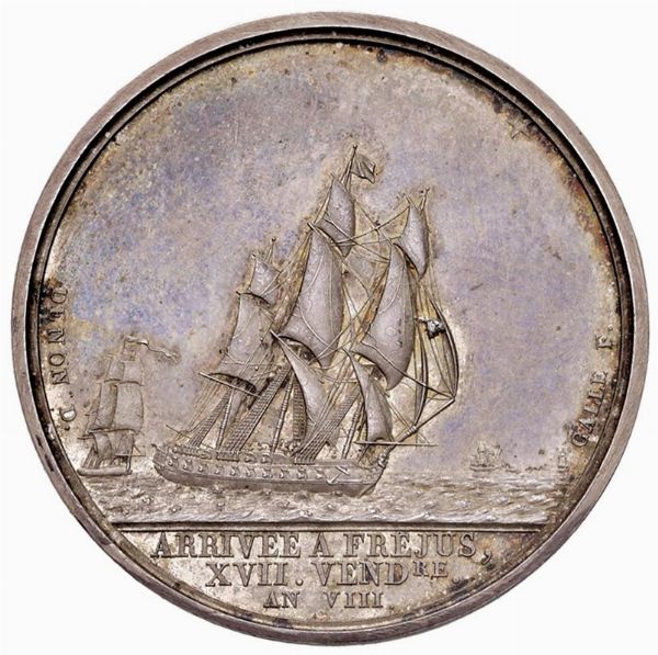 MEDAGLIA IN ARGENTO PER L&rsquo;ARRIVO AL FREJUS ANNO VIII (1799) OPUS DENON-GALLE  - Asta Medaglie napoleoniche, monete toscane di grande modulo. Aurea: monete e medaglie d'oro - Associazione Nazionale - Case d'Asta italiane