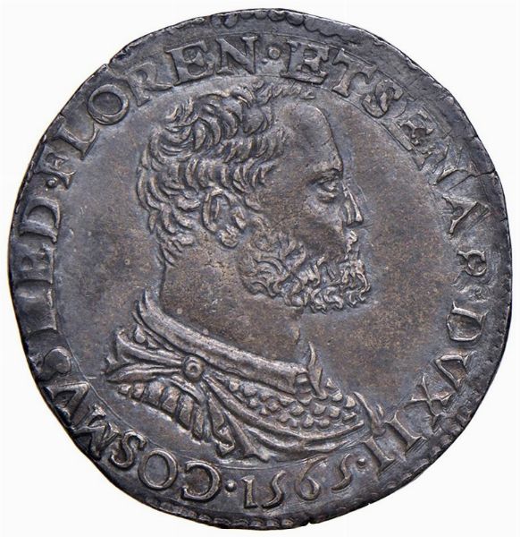 FIRENZE. COSIMO I DE&rsquo; MEDICI (1537-1574) DUCA DI FIRENZE E SIENA (1555-1569) TESTONE 1565  - Asta Medaglie napoleoniche, monete toscane di grande modulo. Aurea: monete e medaglie d'oro - Associazione Nazionale - Case d'Asta italiane