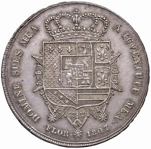 FIRENZE. CARLO LODOVICO DI BORBONE E MARIA LUIGIA (1803-1807) DENA 1807  - Asta Medaglie napoleoniche, monete toscane di grande modulo. Aurea: monete e medaglie d'oro - Associazione Nazionale - Case d'Asta italiane