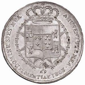 FIRENZE. CARLO LODOVICO DI BORBONE E MARIA LUIGIA (1803-1807) MEZZA DENA 1803  - Asta Medaglie napoleoniche, monete toscane di grande modulo. Aurea: monete e medaglie d'oro - Associazione Nazionale - Case d'Asta italiane