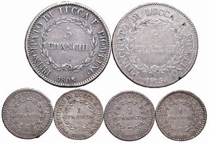 LUCCA. SEI MONETE DI ELISA BONAPARTE E FELICE BACIOCCHI  - Asta Medaglie napoleoniche, monete toscane di grande modulo. Aurea: monete e medaglie d'oro - Associazione Nazionale - Case d'Asta italiane